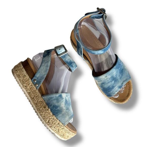 Soda Women's Blue Denim Espadrille Platform Sandals Size 8 - Picture 3 of 8